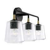 Malin 3 Light Vanity, Matte Black with Brass Accents