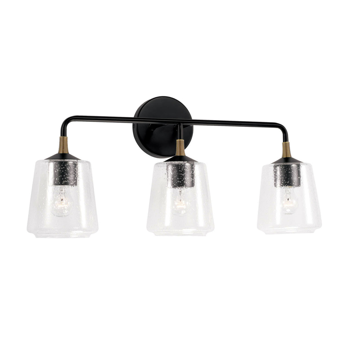 Malin 3 Light Vanity, Matte Black with Brass Accents