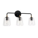 Malin 3 Light Vanity, Matte Black with Brass Accents