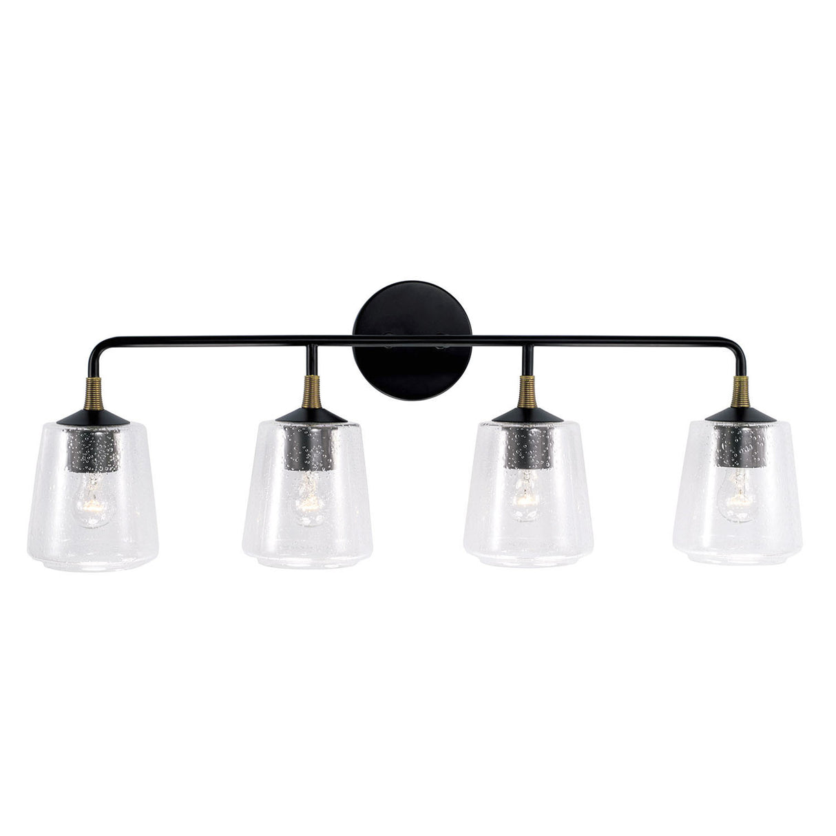 Malin 4 Light Vanity, Matte Black with Brass Accents