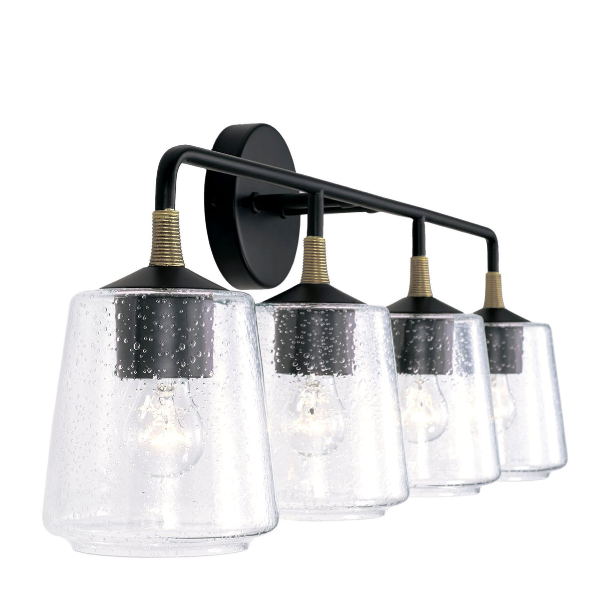 Malin 4 Light Vanity, Matte Black with Brass Accents