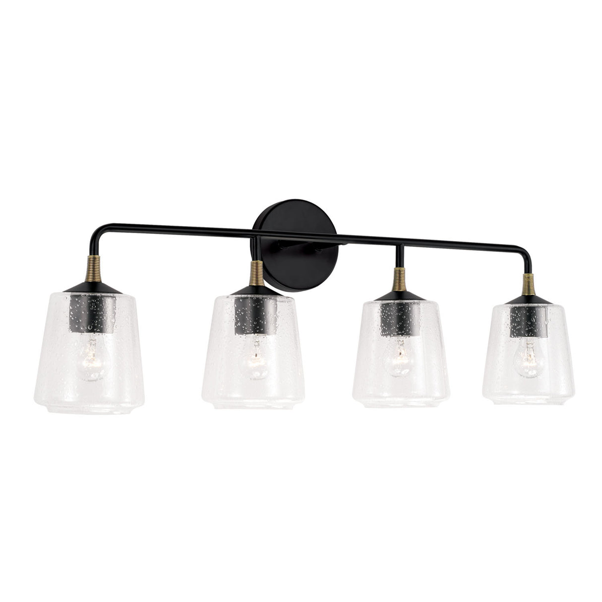 Malin 4 Light Vanity, Matte Black with Brass Accents