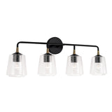 Malin 4 Light Vanity, Matte Black with Brass Accents
