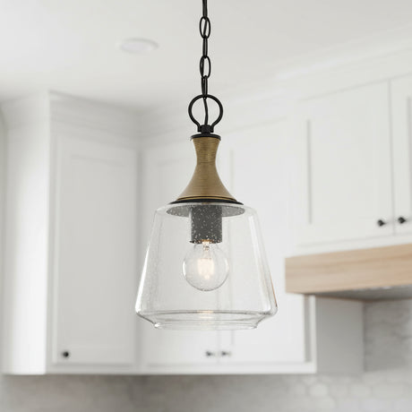 Malin Pendant 9, Matte Black with Brass Accents for Modern Farmhouse home with White Siding