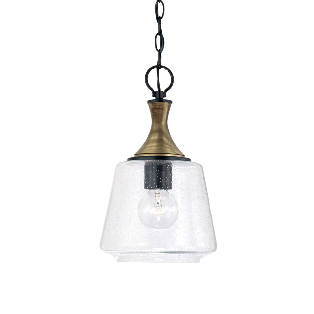 Malin Pendant 9", Matte Black with Brass Accents