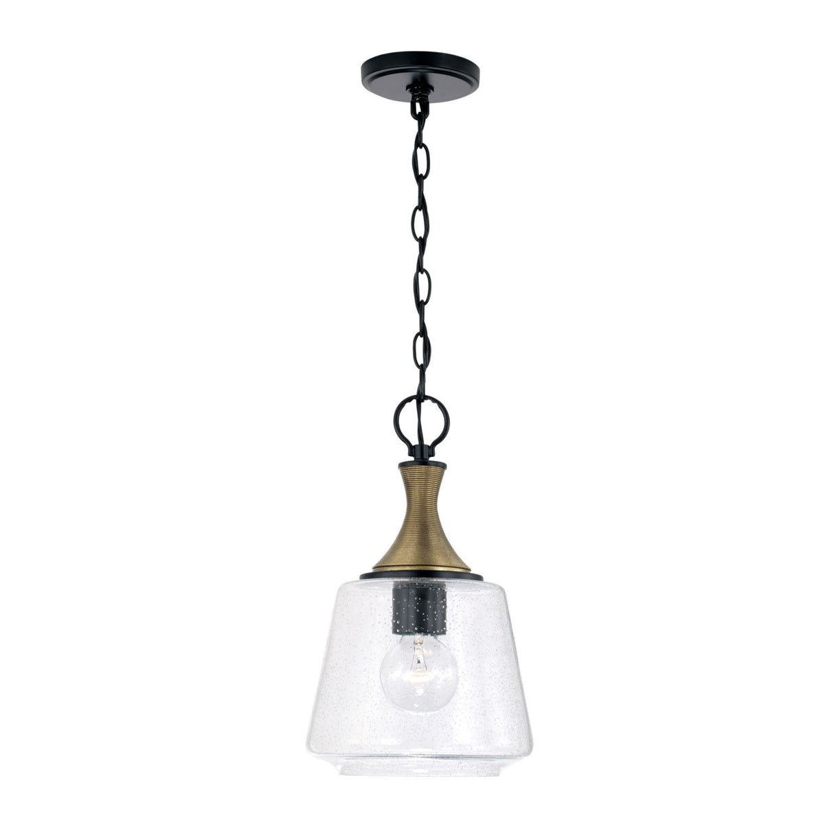 Malin Pendant 9", Matte Black with Brass Accents