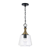 Malin Pendant 9", Matte Black with Brass Accents