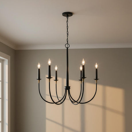Malin 6 Light Chandelier 30", Matte Black with Brass Accents