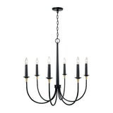 Malin 6 Light Chandelier 30", Matte Black with Brass Accents