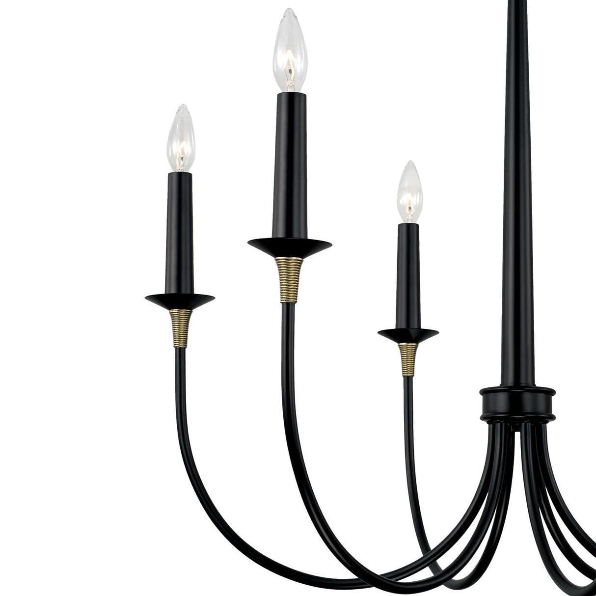 Malin 6 Light Chandelier 30", Matte Black with Brass Accents