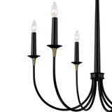 Malin 6 Light Chandelier 30", Matte Black with Brass Accents