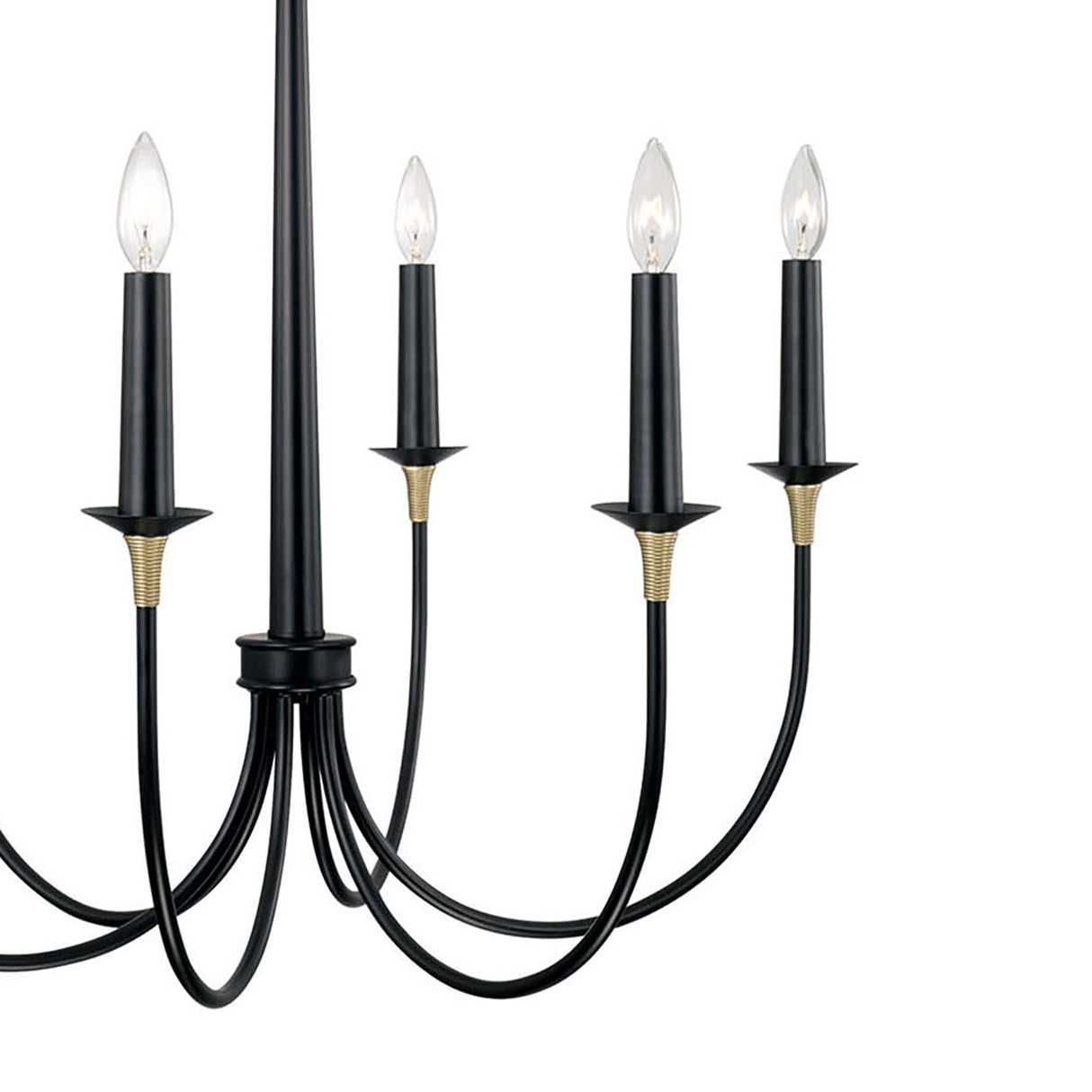 Malin 6 Light Chandelier 30", Matte Black with Brass Accents