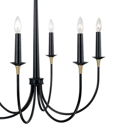 Malin 6 Light Chandelier 30", Matte Black with Brass Accents