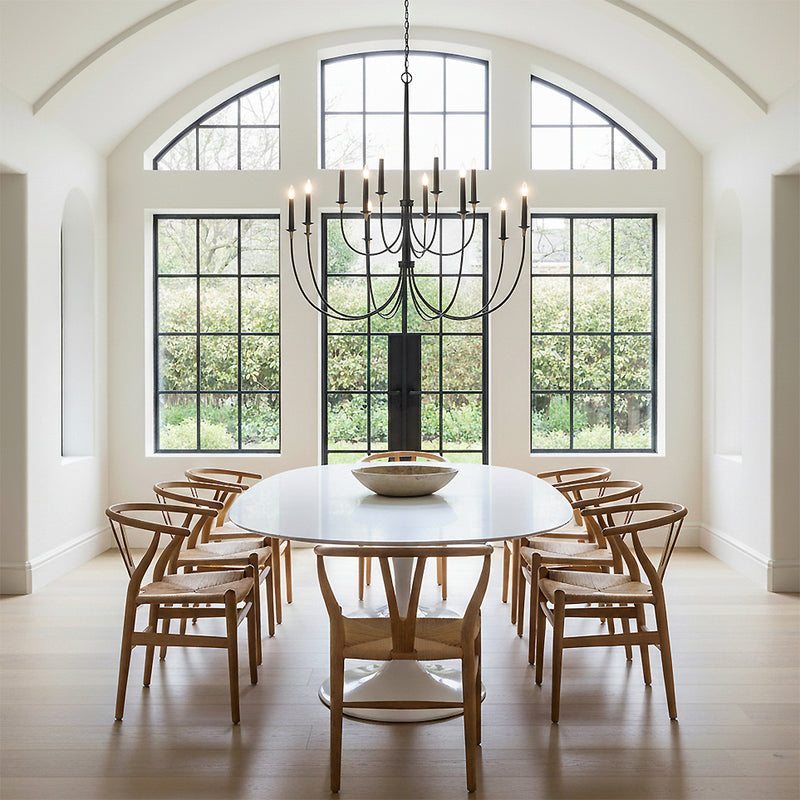 Malin 12 Light Two-Tier Chandelier 54", Matte Black with Brass Accents