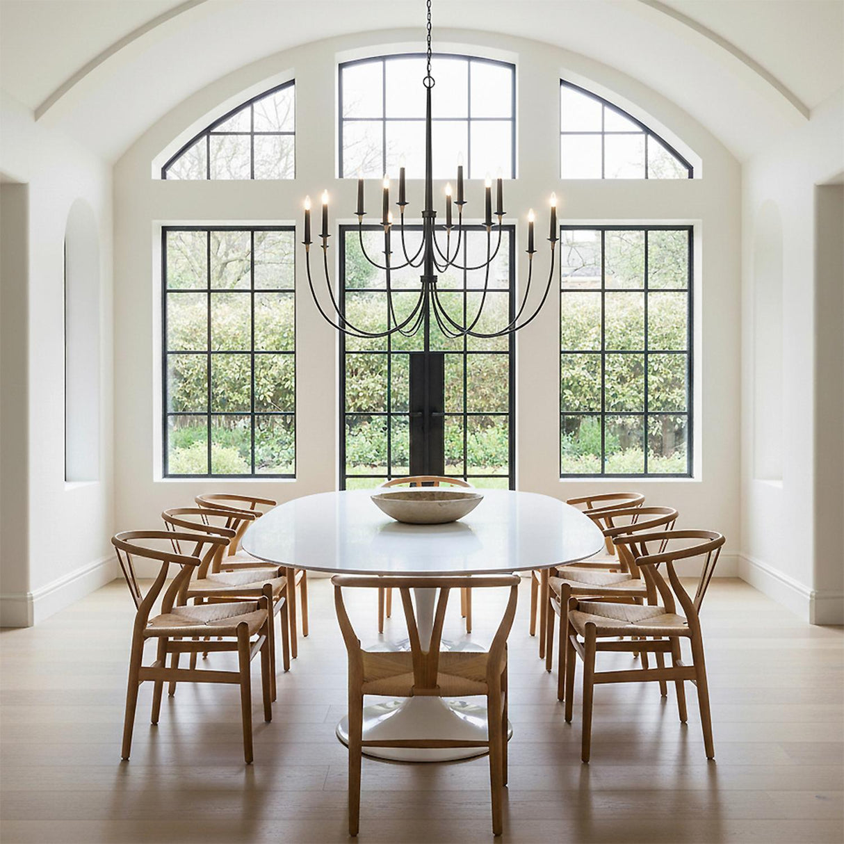 Malin 12 Light Two-Tier Chandelier 54", Matte Black with Brass Accents