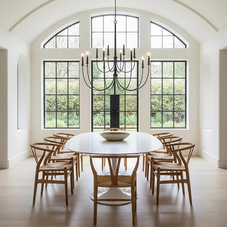 Malin 12 Light Two-Tier Chandelier 54", Matte Black with Brass Accents