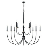 Malin 12 Light Two-Tier Chandelier 54", Matte Black with Brass Accents