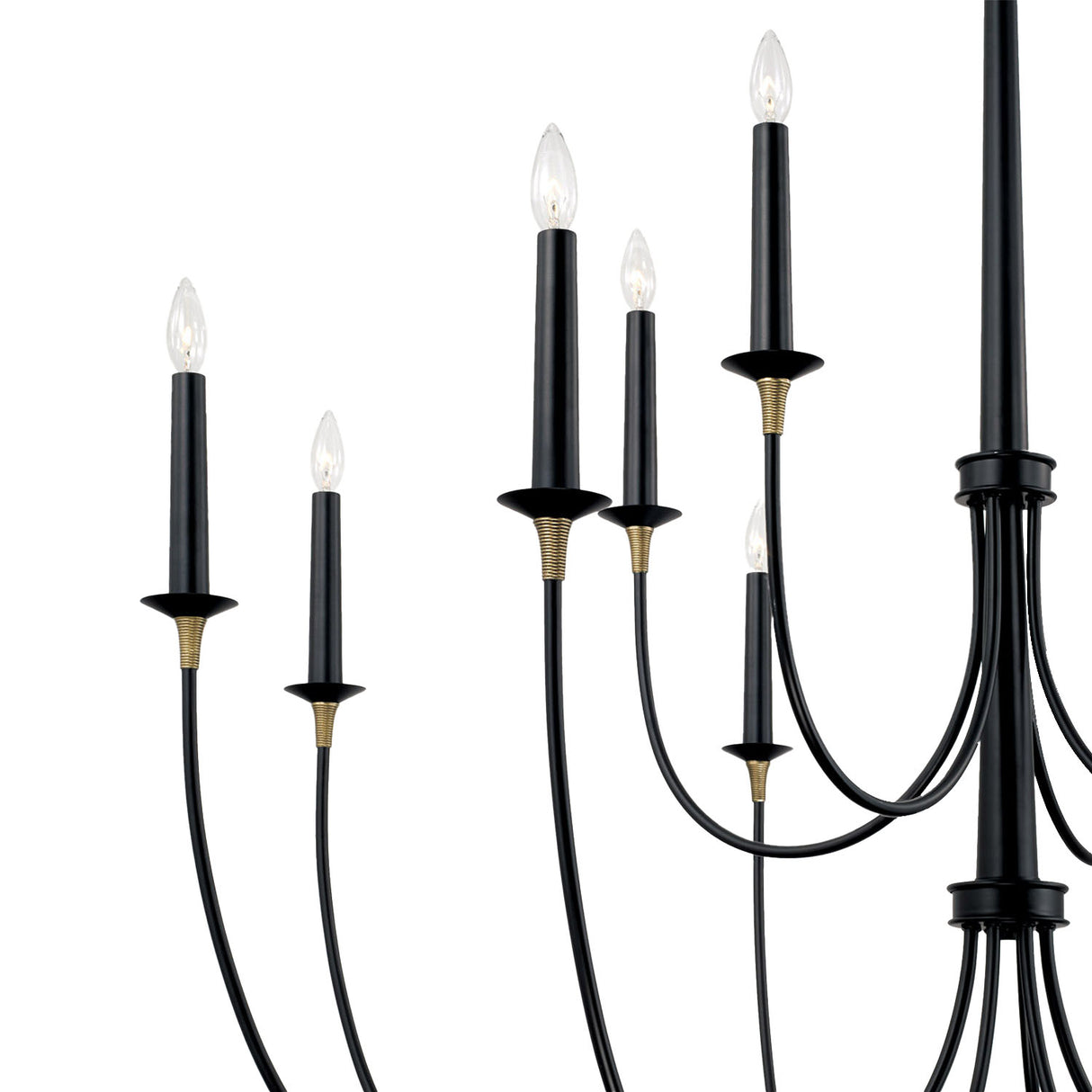 Malin 12 Light Two-Tier Chandelier 54", Matte Black with Brass Accents