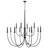 Malin 12 Light Two-Tier Chandelier 54", Matte Black with Brass Accents