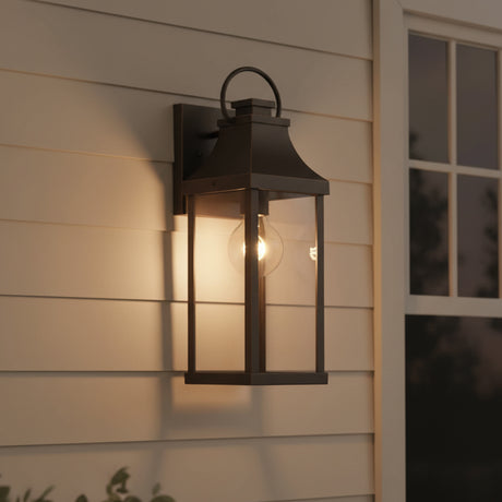 Ainsley Outdoor Wall Light, Small 17" Oiled Bronze for Modern Farmhouse home with White Siding