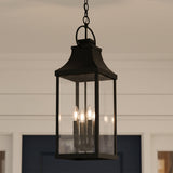 Ainsley Outdoor Hanging Light, Black for Modern Farmhouse home with White Siding