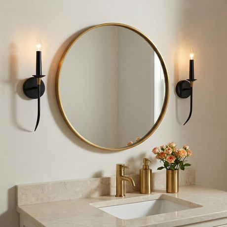 Malin Wall Sconce, Matte Black with Brass Accents