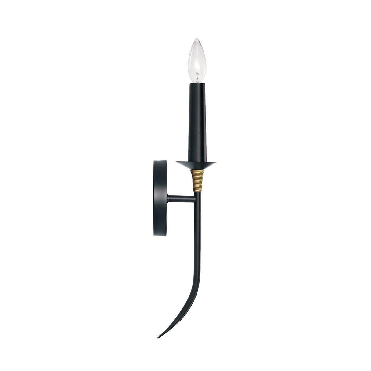 Malin Wall Sconce, Matte Black with Brass Accents
