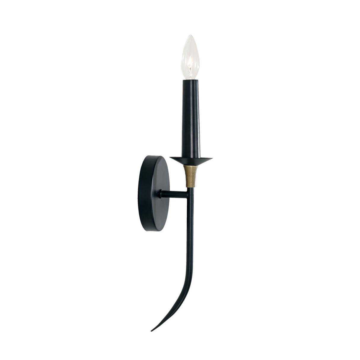 Malin Wall Sconce, Matte Black with Brass Accents