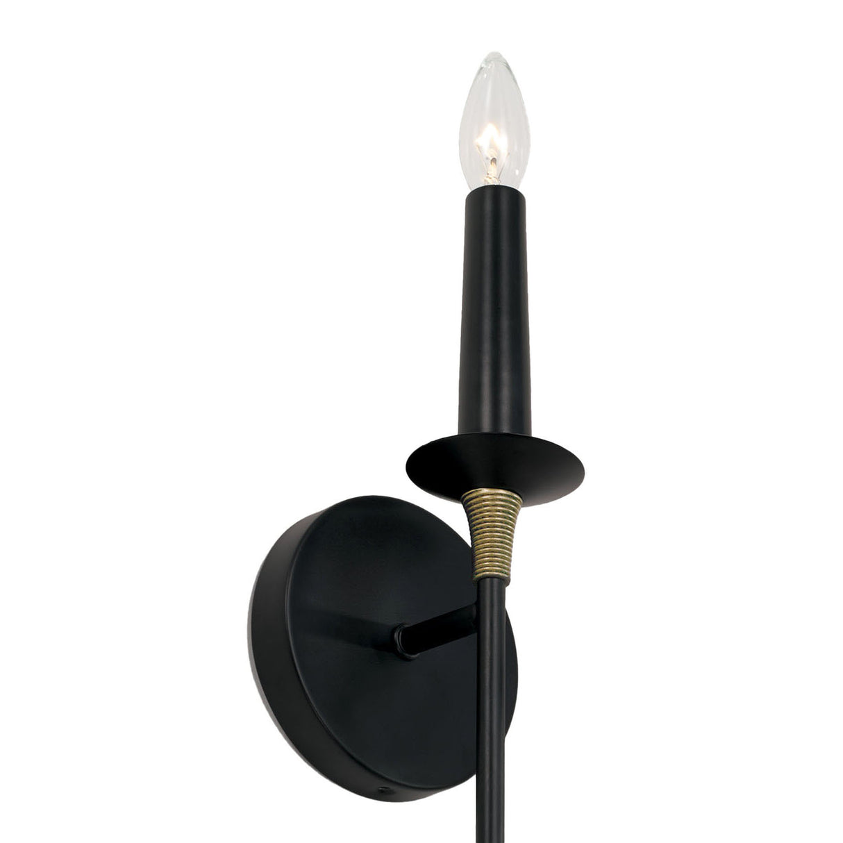 Malin Wall Sconce, Matte Black with Brass Accents