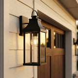 Ainsley Outdoor Wall Light, Small 17" Black for Modern Farmhouse home with White Siding