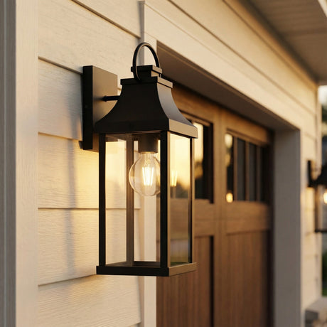 Ainsley Outdoor Wall Light, Small 17" Black for Modern Farmhouse home with White Siding