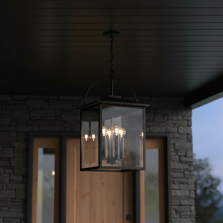 Darby Outdoor Hanging Light, Black for Modern Farmhouse home with Dark Gray Stone
