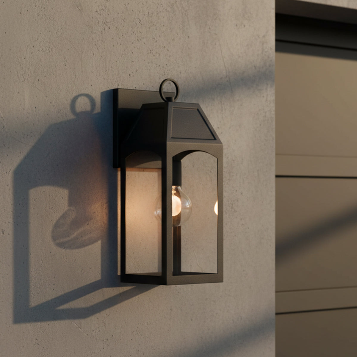 Chester Outdoor Wall Light, Small 17" Black for Modern Farmhouse home with Gray Siding