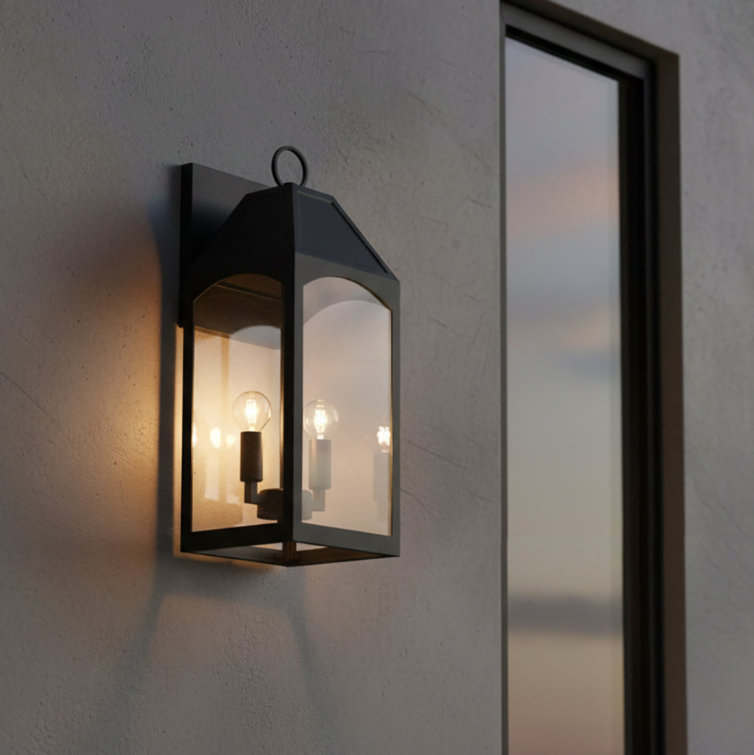 Chester Outdoor Wall Light, Medium 20" Black for Modern Farmhouse home with Gray Siding