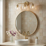 Ori 3 Light Vanity, Matte Brass for Modern Farmhouse home with Beige Tile