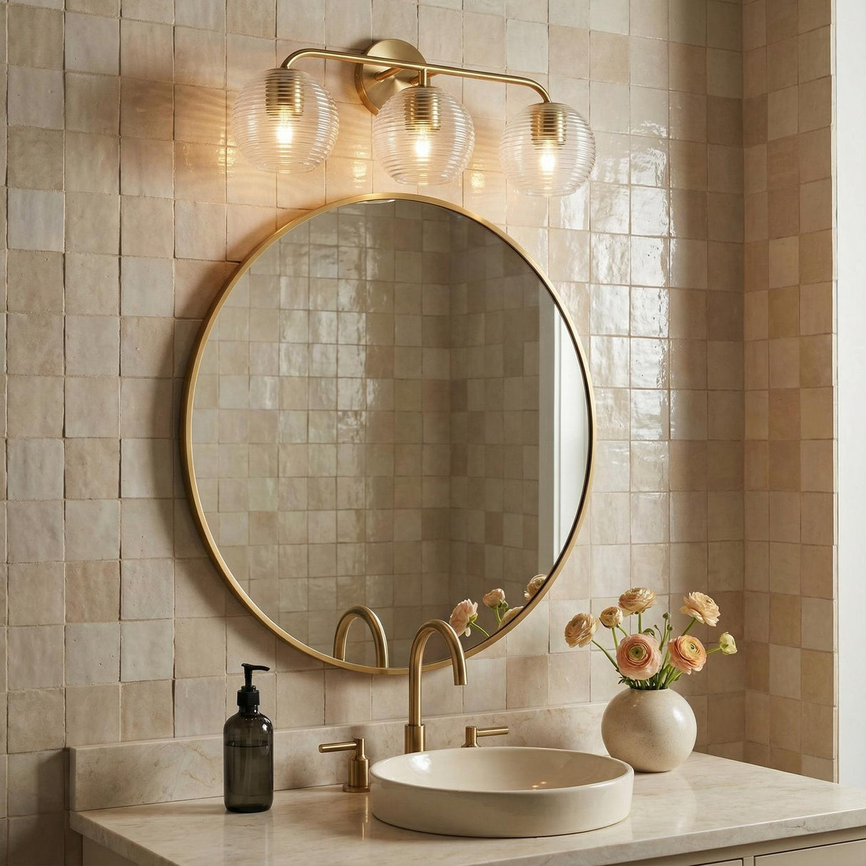 Ori 3 Light Vanity, Matte Brass