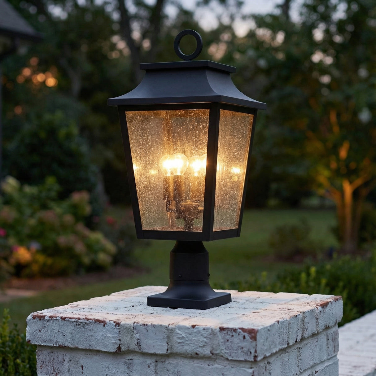 Beckett Outdoor Post Light for Traditional home with White Brick