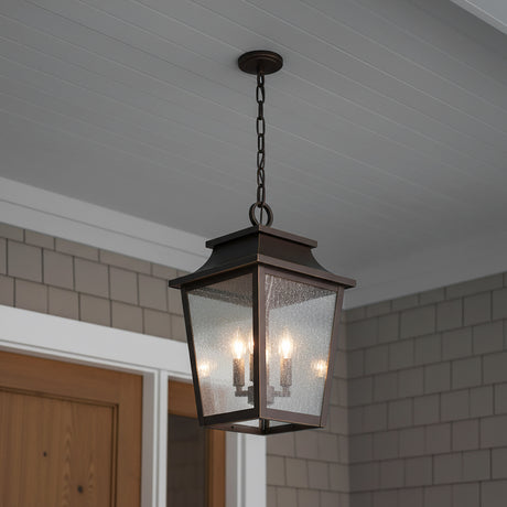 Beckett Outdoor Hanging Light, Oiled Bronze for Modern Farmhouse home with Gray Siding
