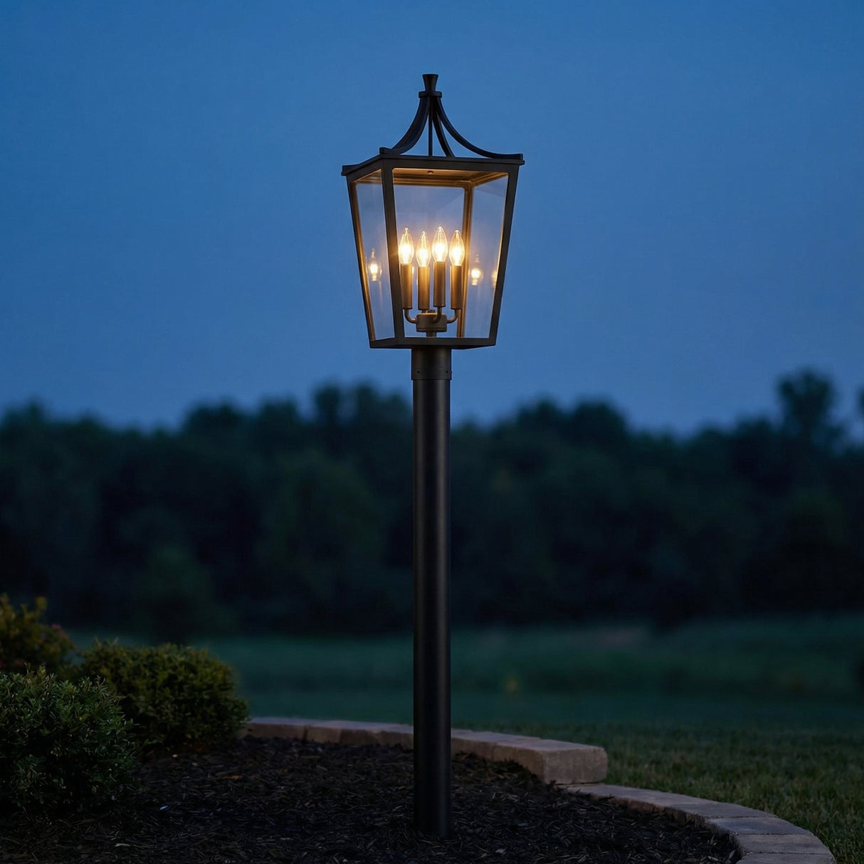 Ellery Outdoor Post Light, Black for Transitional home with Natural Stone