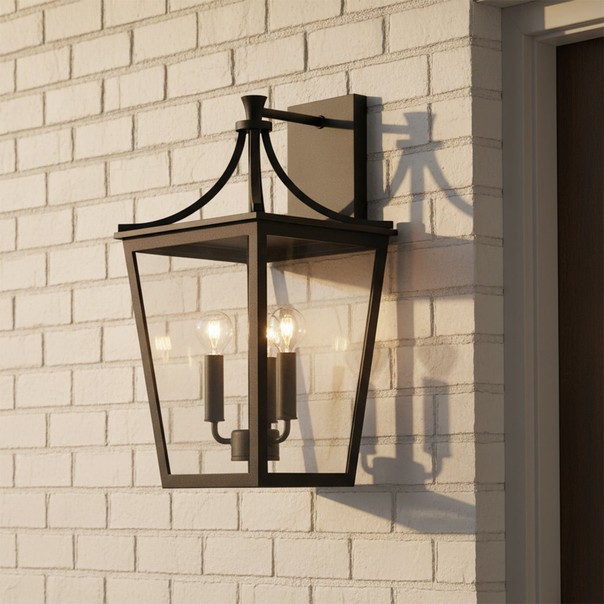 Ellery Outdoor Wall Light, Medium 19" Black for Modern Farmhouse home with White Brick