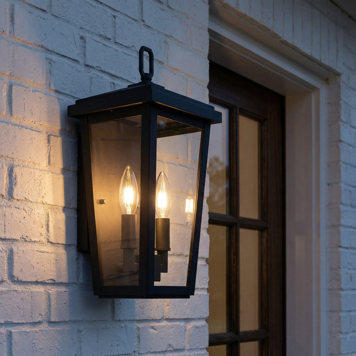 Leighton Outdoor Wall Light, Small 15" Black for Modern Farmhouse home with White Brick