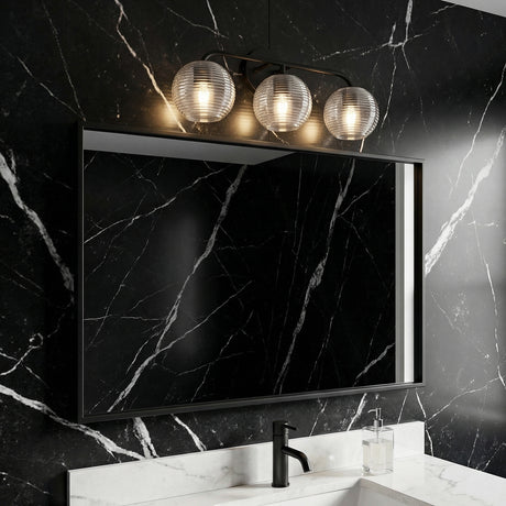 Ori 3 Light Vanity, Matte Black for Modern home with Black Marble