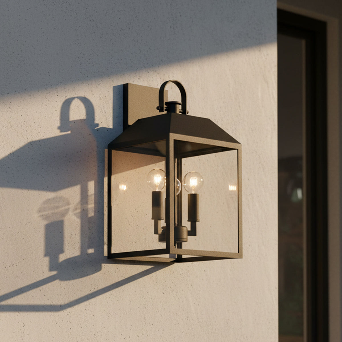 Porter Outdoor Wall Light, Small 16" Black for Modern Farmhouse home with White Siding