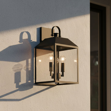 Porter Outdoor Wall Light, Small 16" Black for Modern Farmhouse home with White Siding