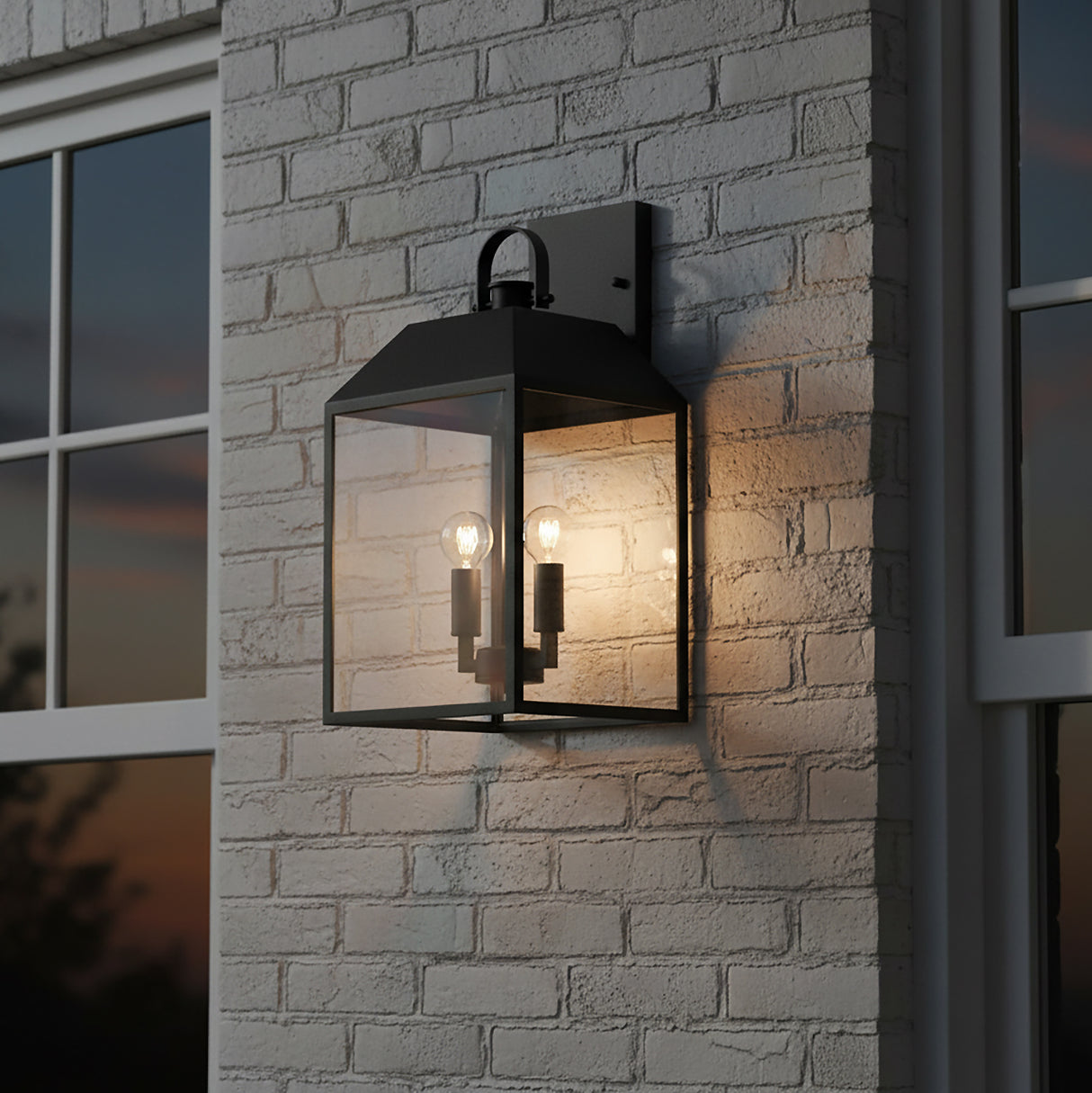 Porter Outdoor Wall Light, Medium 19" Black for Modern Farmhouse home with White Brick
