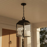 Porter Outdoor Hanging Light, Black for Modern Farmhouse home with White Siding