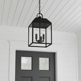 Porter Outdoor Hanging Light, Black for Modern Farmhouse home with White Siding