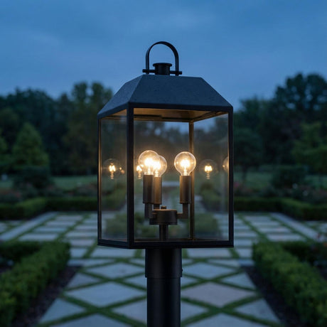 Porter Outdoor Post Light, Black for Modern Farmhouse home with Dark Gray Siding