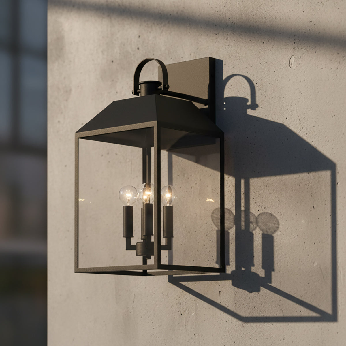 Porter Outdoor Wall Light, Large 22" Black for Modern Farmhouse home with Gray Siding