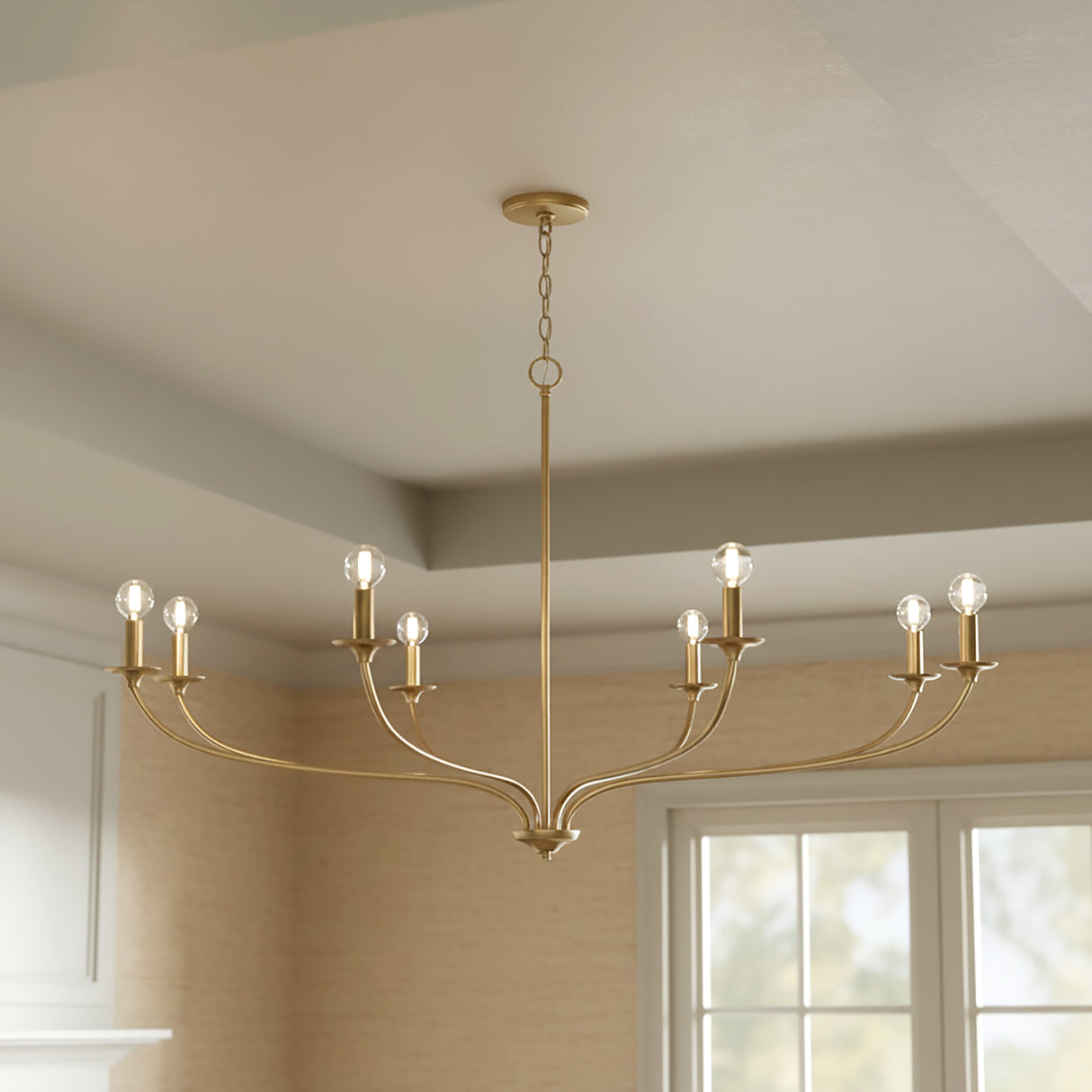 Oriana 8 Light Chandelier 52" for Transitional home with Beige Wallpaper
